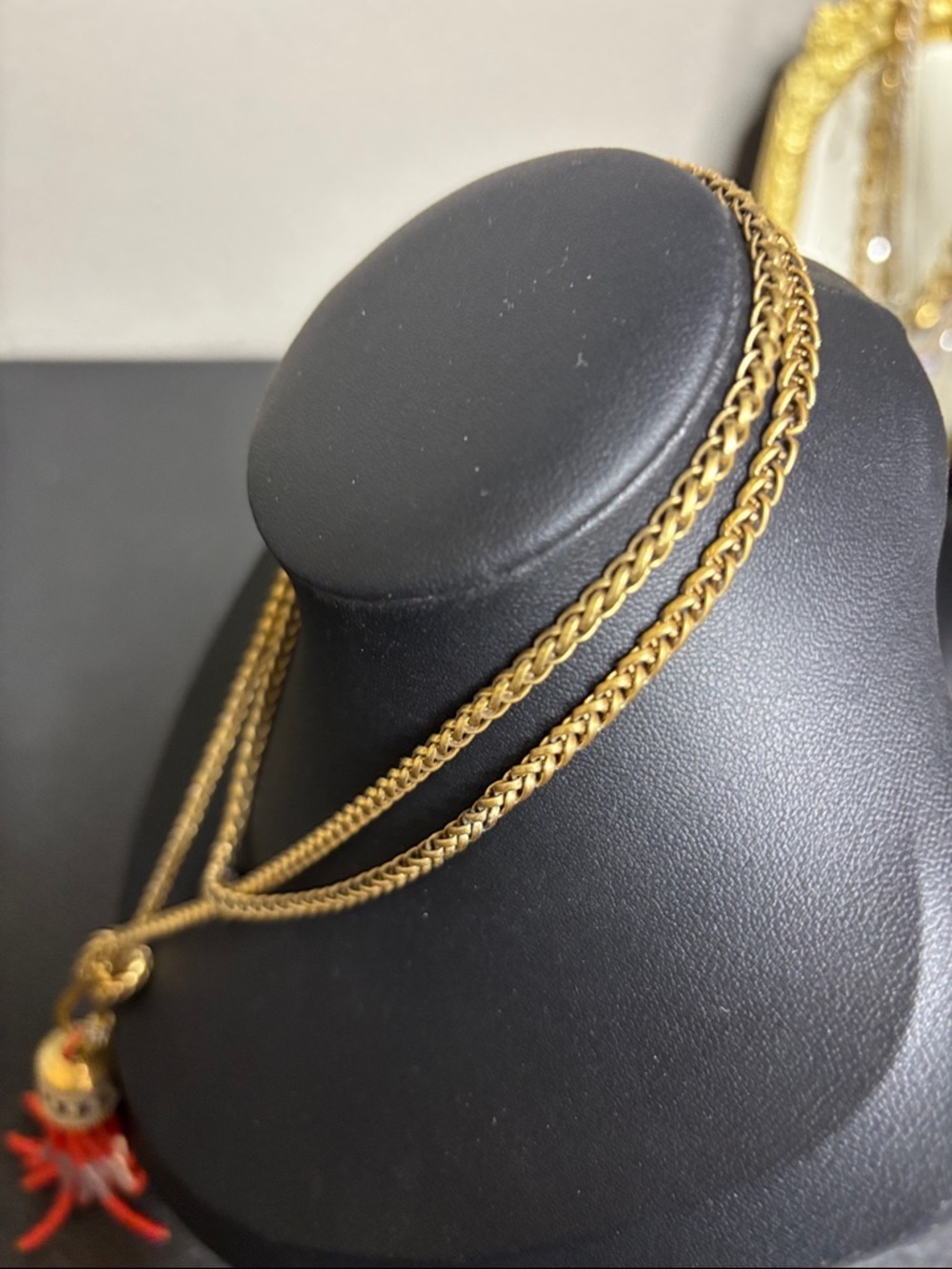 Stella & Dot Retired Natasha Glass Beaded Tassel Long Chain Gold Tone Necklace - Picture 4 of 6